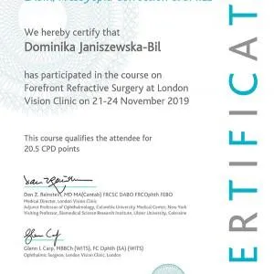 certyfikat-forefront-refractive-surgery